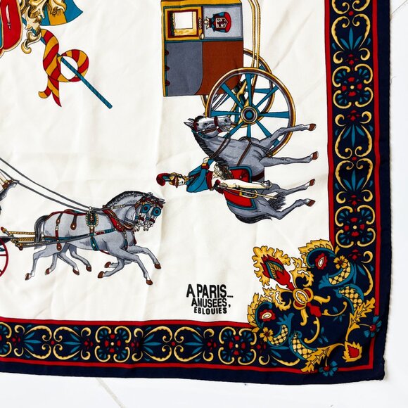 Pierre Cardin Scarf Shawl Silk APARIS AMUSEES EBLOUIES 34in Vintage Horse Buggy - Picture 3 of 15